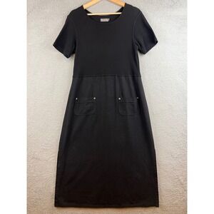 Xcit USA Womens Black Mixed Media Waffle Knit Midi Dress with Pockets Size M